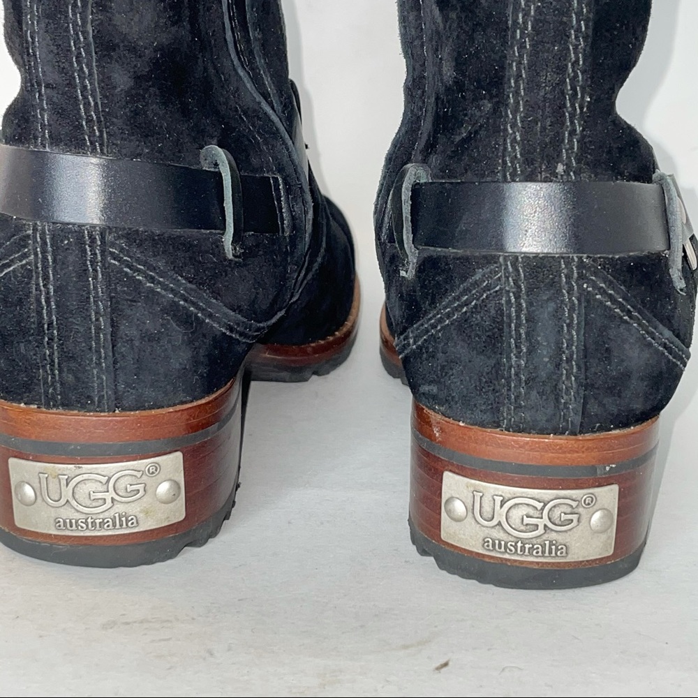 UGG Endell Suede & Shearling Harness Boots Black - Picture 4 of 10